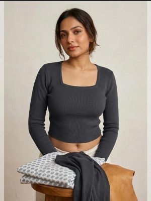 Square Neck Ribbed Crop Top